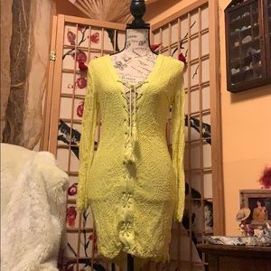 Neon yellow mini lace dress sz small